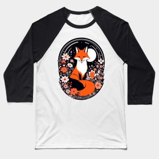 Japanese Fox and Flowers Baseball T-Shirt